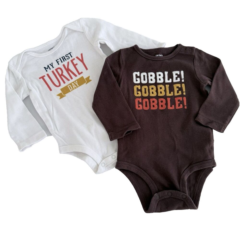 Carter's Thanksgiving Romper Creepers Baby 9M First Thanksgiving Gooble Lot of 2
